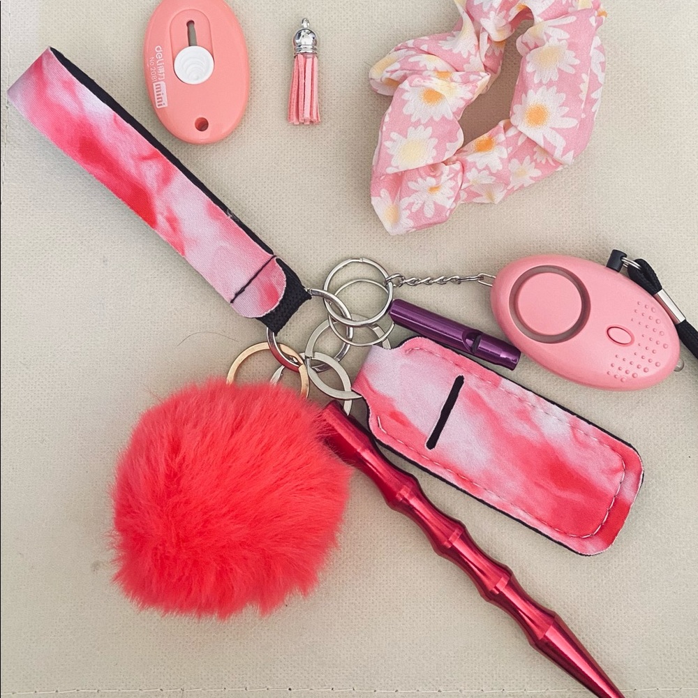 Pink watercolor safety keychain